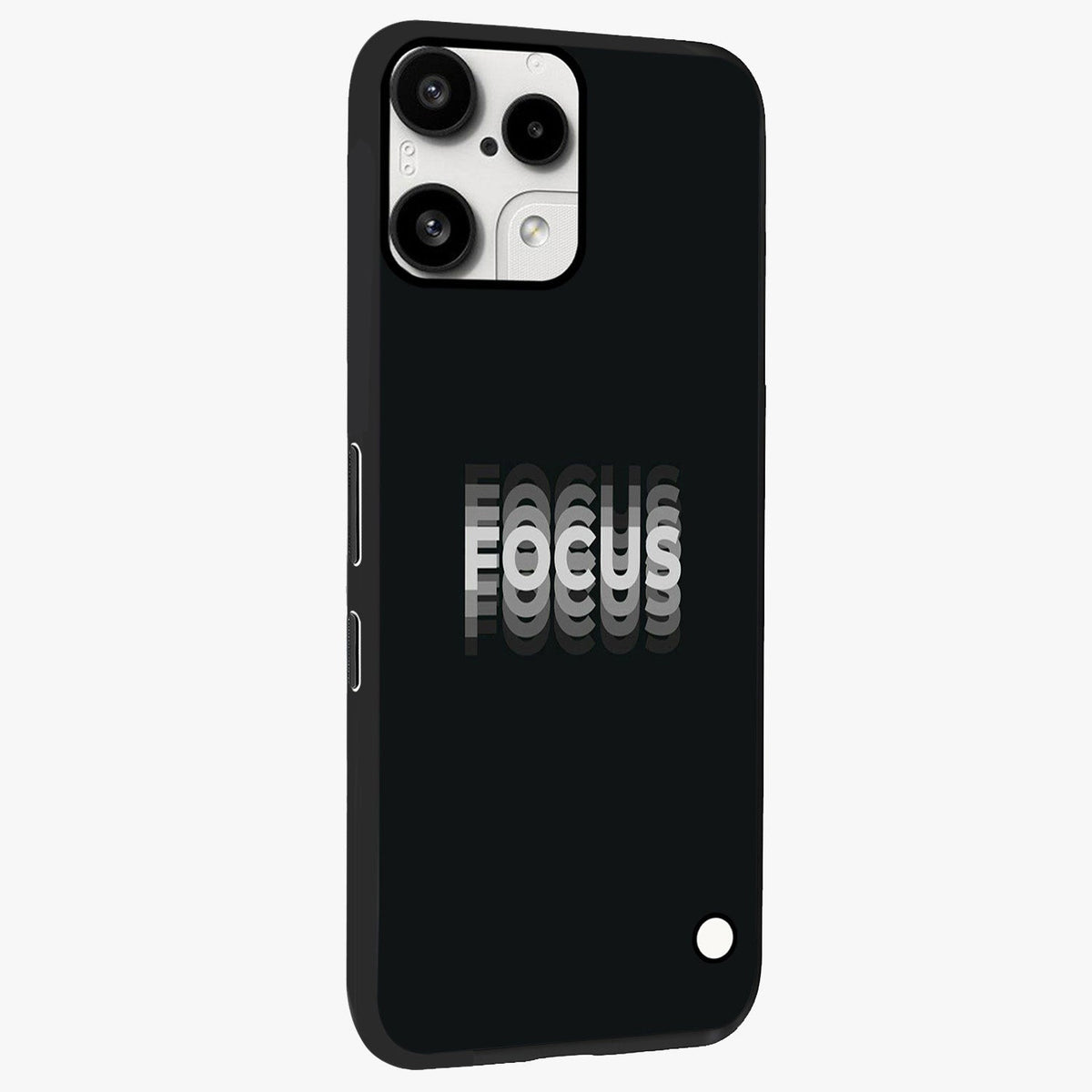 Focus Mode On Glass Case upright view showcasing strong typography statement with sleek motivational theme.
