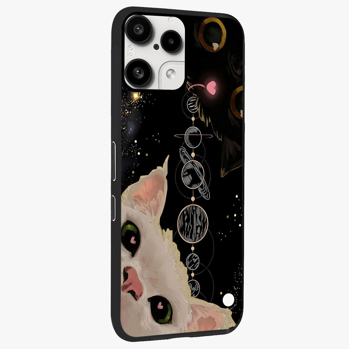 Galactic Cat Glass Case upright view showcasing mystical cat artwork with dreamy cosmic theme.