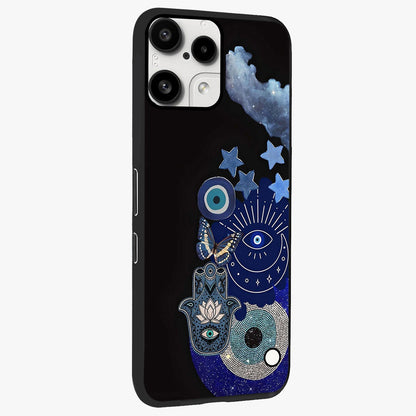 Galactic Charm Cluster Glass Case upright view showcasing glowing cosmic charm artwork with magical celestial style.