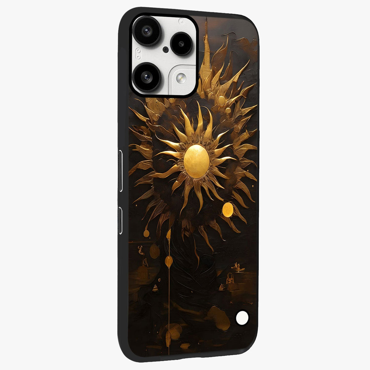 Golden Sun Majesty Glass Case upright view showcasing haunting graveyard artwork with dramatic dark theme.