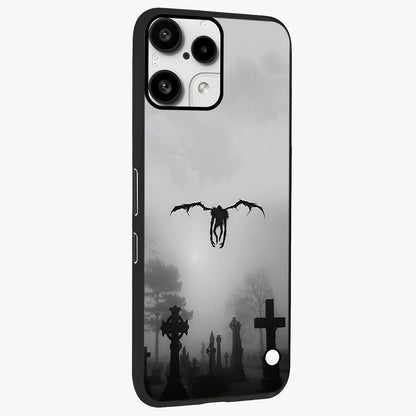 Graveyard Shadow Descent Glass Case upright view showcasing haunting graveyard artwork with dramatic dark theme.