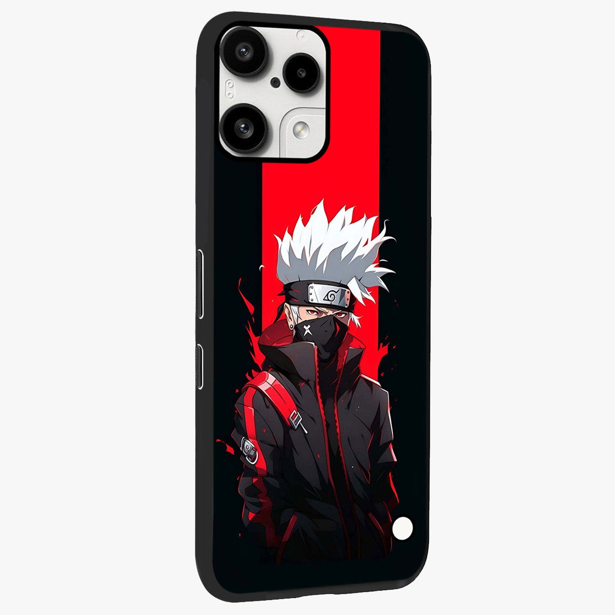Kakashi Scarlet Shadow Glass Case upright view showcasing intense anime ninja artwork with dark action theme.