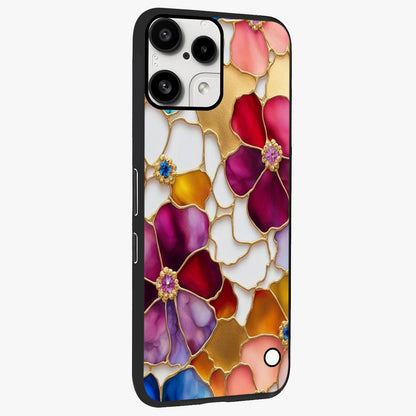 Marble Flower Pattern Glass Case upright view showcasing decorative marble flower artwork with refined style.