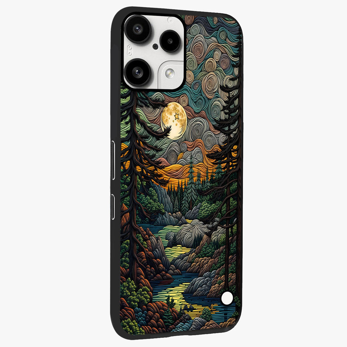 Moonlight Forest Dream Glass Case upright view showcasing magical forest artwork with calm night theme.