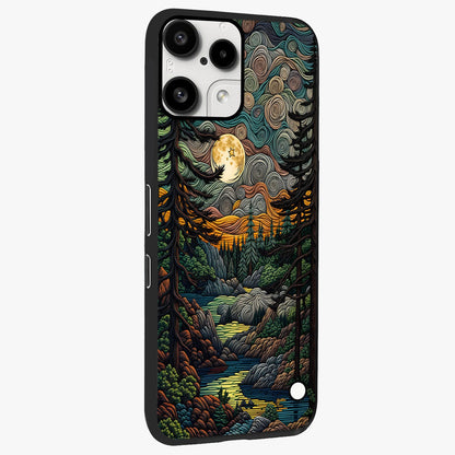 Moonlight Forest Dream Glass Case upright view showcasing magical forest artwork with calm night theme.