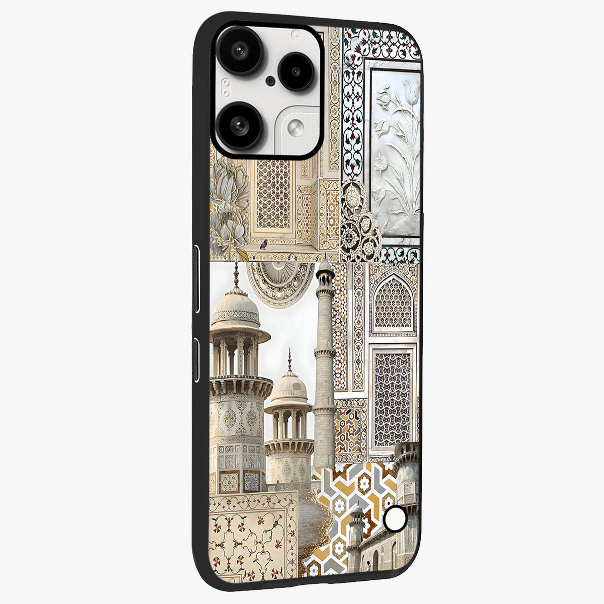 Mughal Marble Legacy Glass Case upright view showcasing ornate Mughal design with luxurious traditional theme.