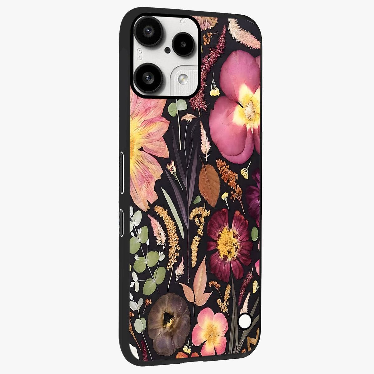 Petal Dream Tapestry Glass Case upright view showcasing detailed floral tapestry artwork with artistic nature theme.