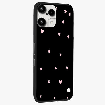 Pink Love Drops Glass Case upright view showcasing charming heart drop artwork with romantic playful theme.