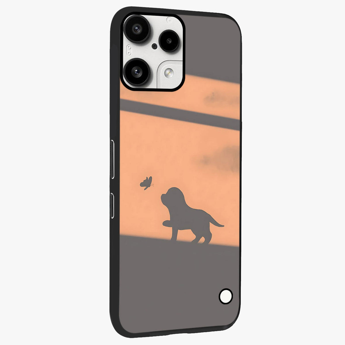 Puppy Shadow Art Glass Case upright view showcasing charming puppy artwork with creative silhouette theme.