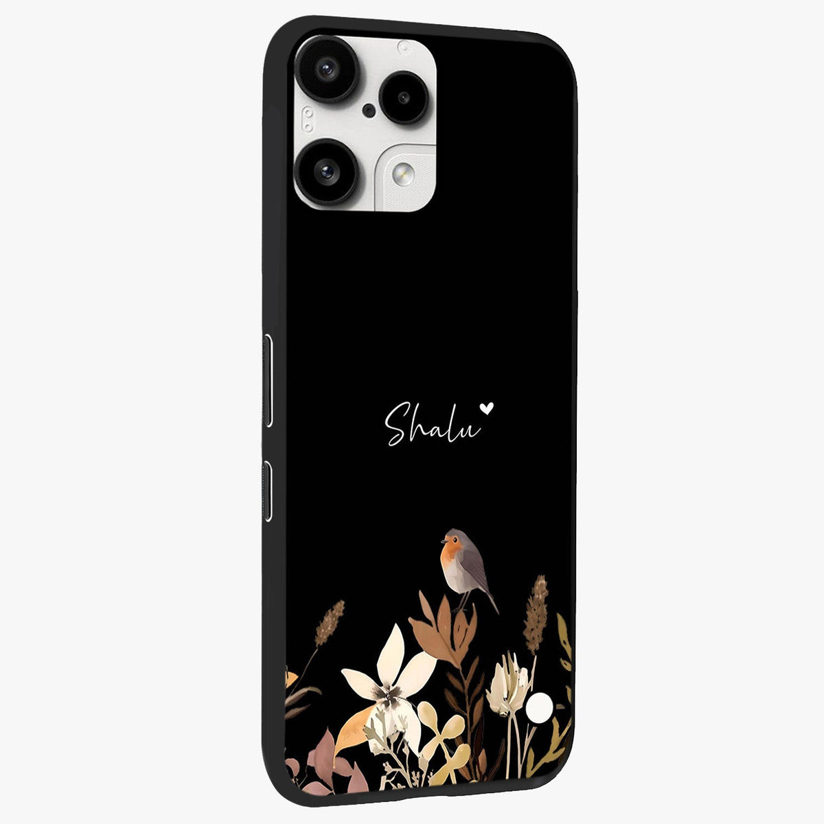 Quiet Garden Tune Custom Name Glass Case upright view showcasing serene botanical artwork with personalized aesthetic.