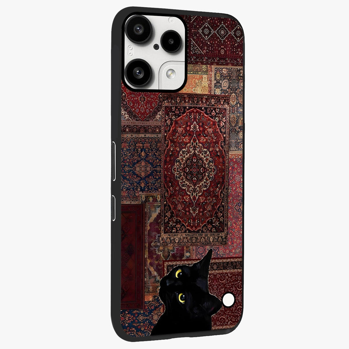Regal Magic Cat Apple Glass Case upright view showcasing charming cat artwork with playful magical theme.