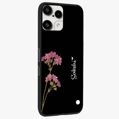 Riching Lavender Flower Custom Name Glass Case upright view showcasing elegant lavender floral artwork with personalized aesthetic.
