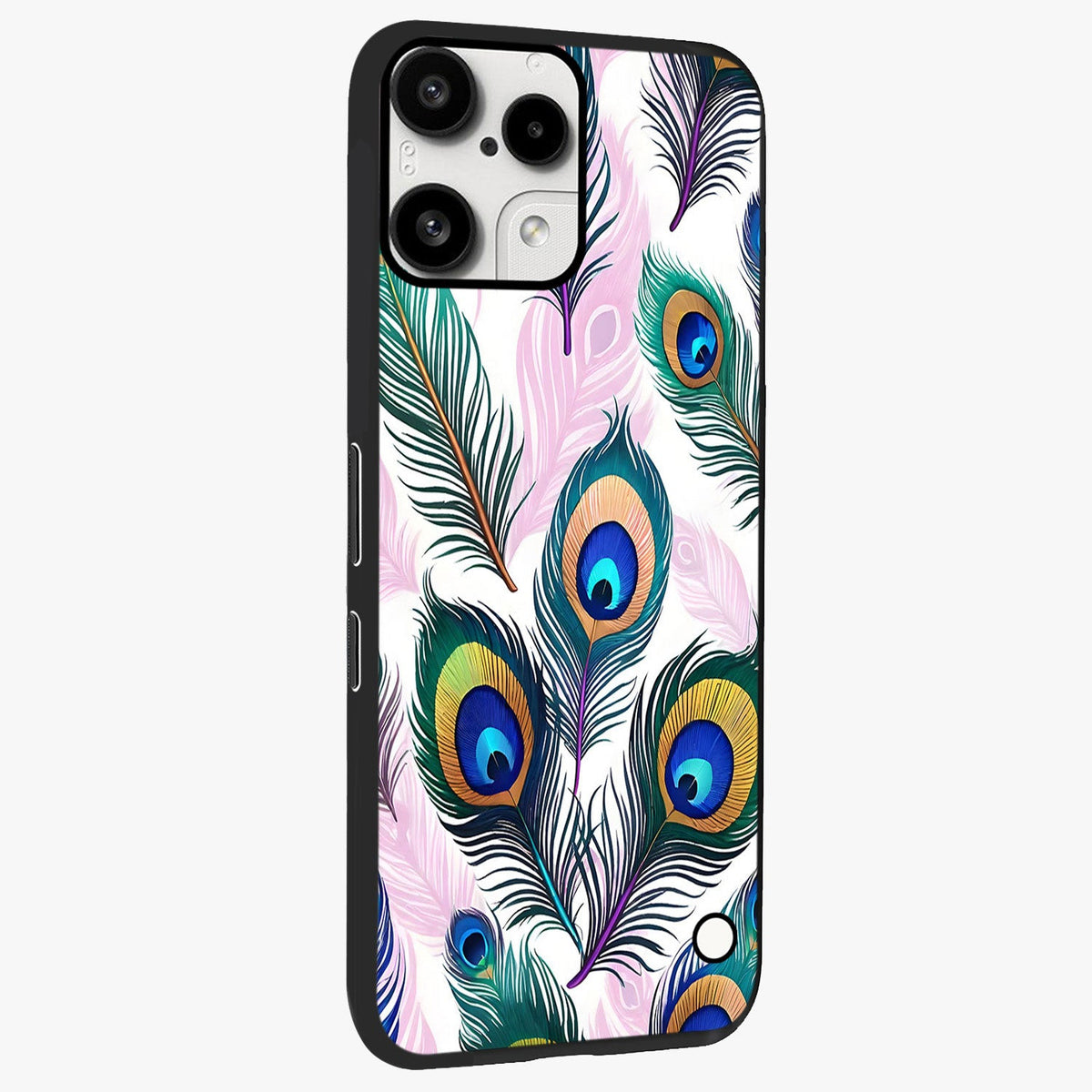 Royal Peacock Feathers Glass Case upright view showcasing elegant peacock feather artwork with decorative royal theme.