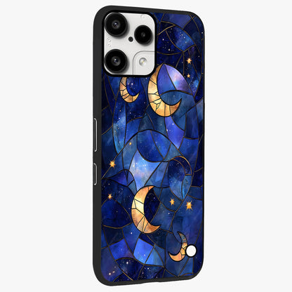 Starlit Sky Tapestry Glass Case upright view showcasing elegant starry sky artwork with cosmic decorative theme.