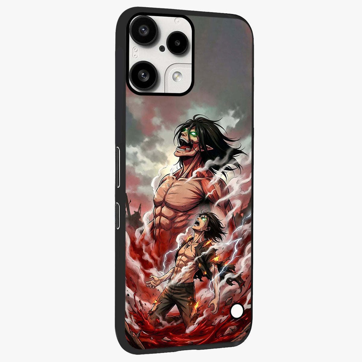 Titan Awakening Fury Glass Case upright view showcasing intense titan artwork with epic fantasy theme.