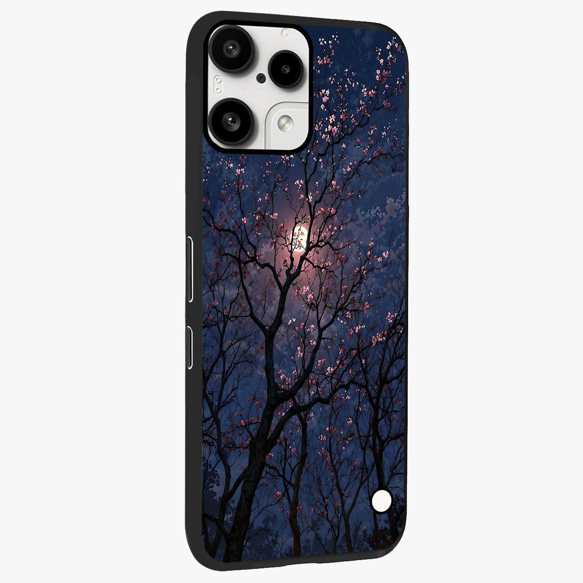 Twilight Sakura Serenade Glass Case upright view showcasing beautiful cherry blossom artwork with serene evening theme.