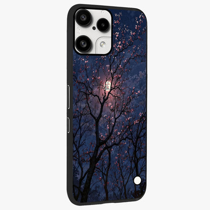 Twilight Sakura Serenade Glass Case upright view showcasing beautiful cherry blossom artwork with serene evening theme.