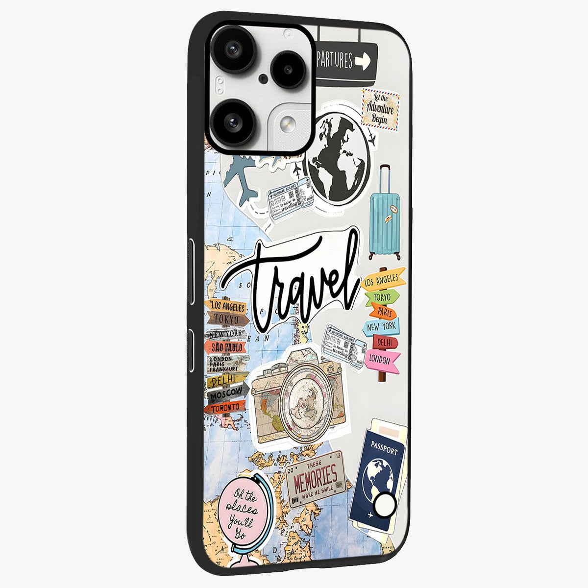 Wanderlust Journal Glass Case upright view showcasing wanderlust inspired artwork with creative exploration theme.