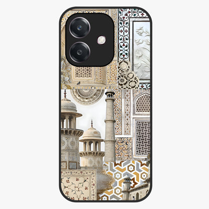 Mughal Marble Legacy Glass Case showing flat back view with intricate Mughal inspired marble pattern and glossy glass finish.