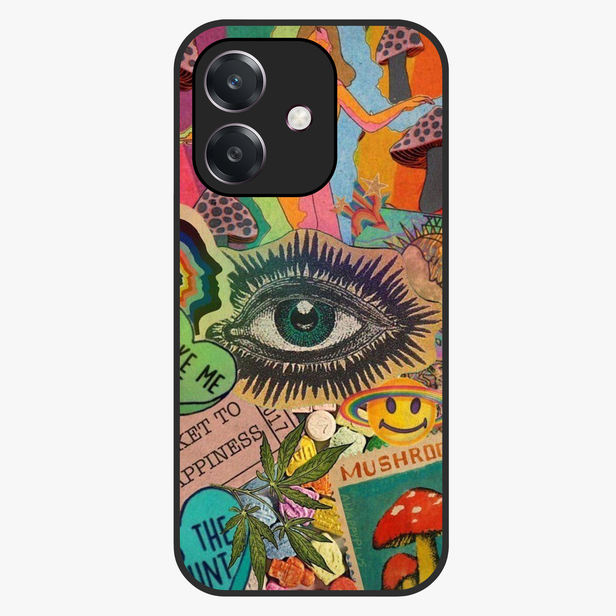 Mystic Eye Wonderland Glass Case showing flat back view with mystical eye themed artwork and glossy glass finish.
