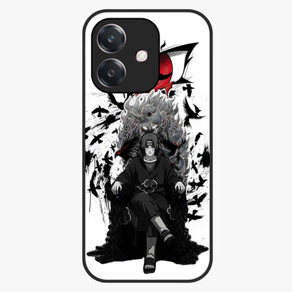 Uchiha Shadow Throne Glass Case showing flat back view with cosmic underwater themed artwork and glossy glass finish.