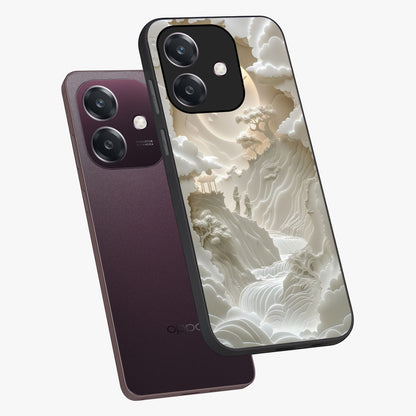 Celestial Origami Glass Case displayed in angled mockup highlighting geometric origami design with cosmic aesthetic theme.