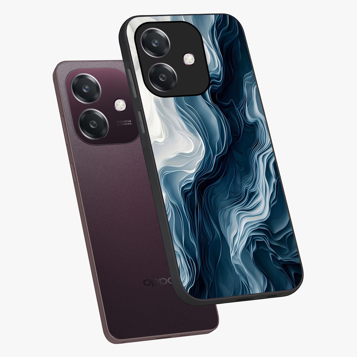 Ethereal Paper Marble Glass Case displayed in angled mockup highlighting elegant marble pattern with modern aesthetic style.