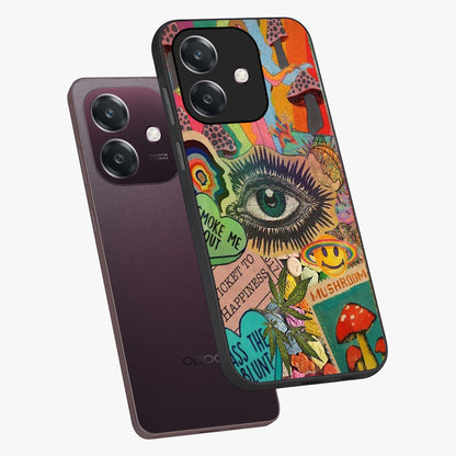 Mystic Eye Wonderland Glass Case displayed in angled mockup highlighting magical eye illustration with dreamy aesthetic.