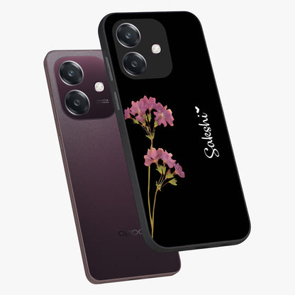 Riching Lavender Flower Custom Name Glass Case displayed in angled mockup highlighting delicate lavender flower design with custom name feature.