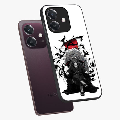 Uchiha Shadow Throne Glass Case displayed in angled mockup highlighting glowing aquatic design with celestial aesthetic.