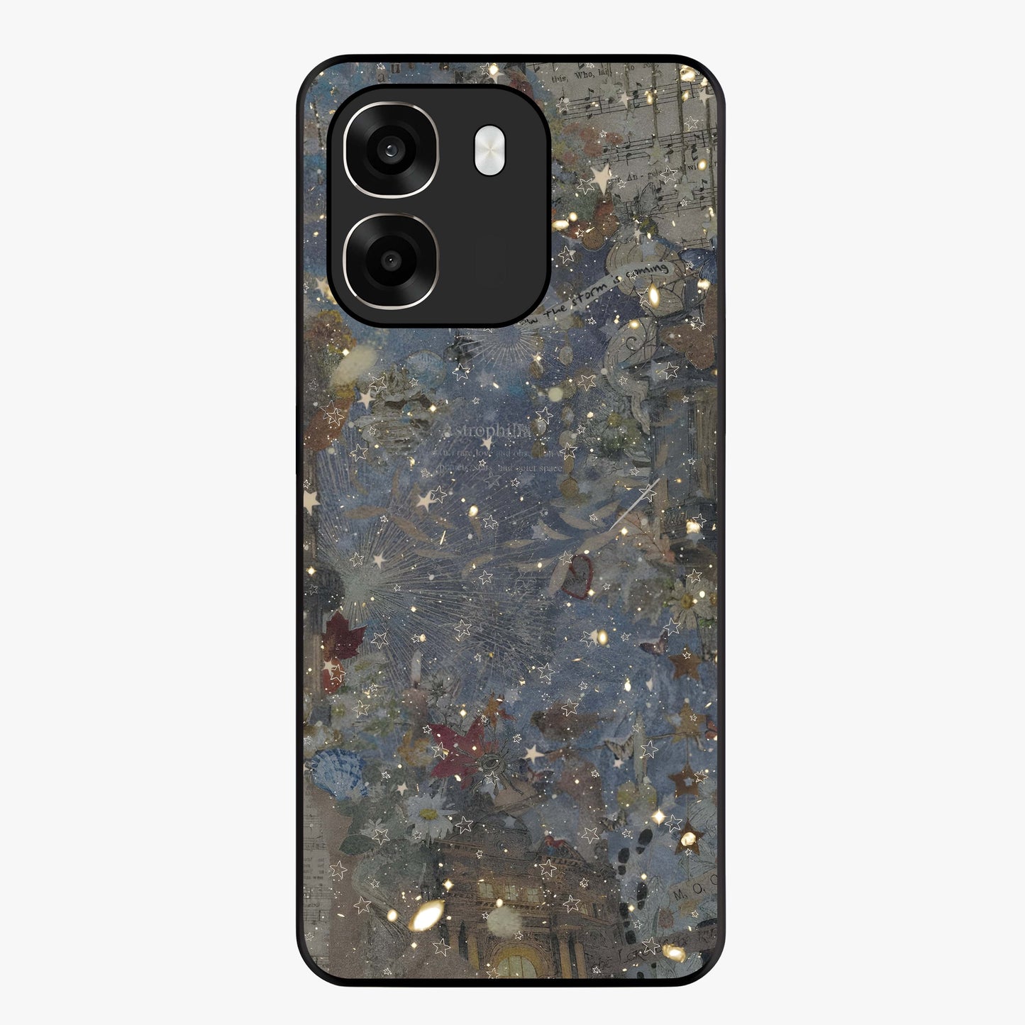 Aesthetic Astrolophia Glass Case showing flat back view with dreamy aesthetic design and glossy glass finish.