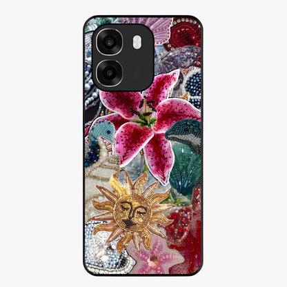 Beaded Garden Fantasy Glass Case showing flat back view with dreamy garden bead artwork and glossy glass finish.