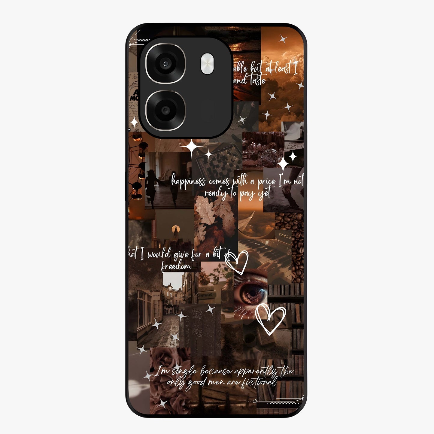 Bittersweet Aesthetic Chaos Glass Case showing flat back view with artistic chaotic aesthetic design and glossy glass finish.