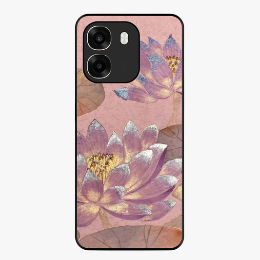 Blossom Mist Lotus Glass Case showing flat back view with serene lotus blossom artwork and glossy glass finish.