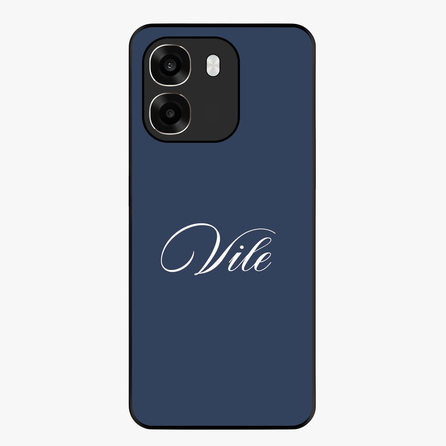 Blue Background Personalized Custom Name Glass Case showing flat back view with minimal blue background and custom name design.