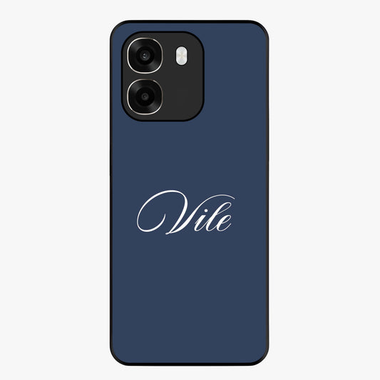 Blue Background Personalized Custom Name Glass Case showing flat back view with minimal blue background and custom name design.