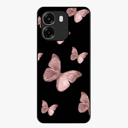 Butterfly Pattern Glass Case showing flat back view with elegant butterfly pattern artwork and glossy glass finish.