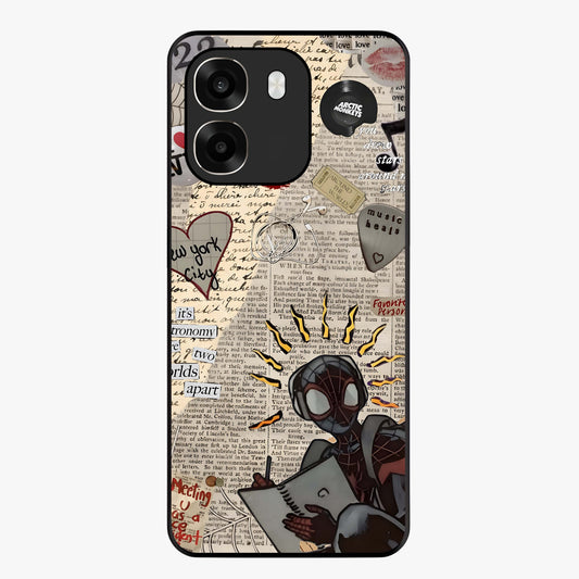 City Dream Sketch Glass Case showing flat back view with artistic city skyline sketch artwork and glossy glass finish.