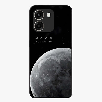 Cosmic Moon Glow Glass Case showing flat back view with glowing moon artwork and glossy glass finish.