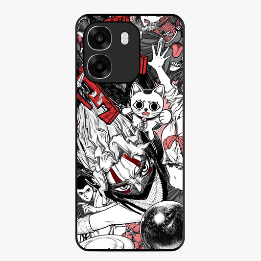 Crimson Chaos Panel Glass Case showing flat back view with bold crimson abstract artwork and glossy glass finish.