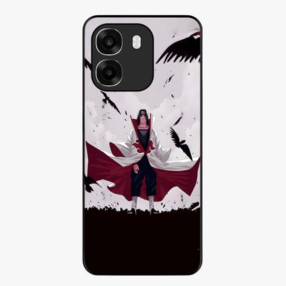 Crimson Crow Ascension Glass Case showing flat back view with mystical crow artwork and glossy glass finish.