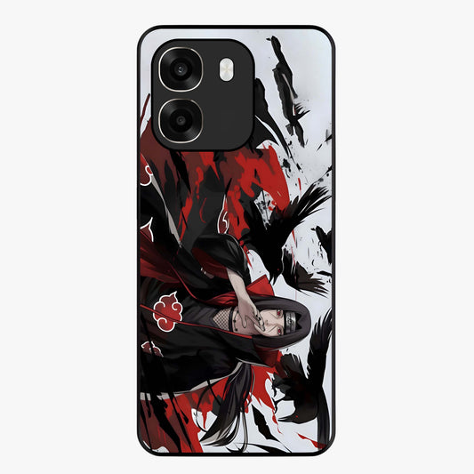 Crimson Crow Illusion Glass Case showing flat back view with artistic crow illusion artwork and glossy glass finish.