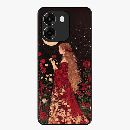 Crimson Dreams Glass Case showing flat back view with dreamy crimson artwork and glossy glass finish.