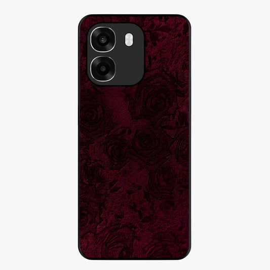 Crimson Fade Flow Glass Case showing flat back view with flowing crimson gradient artwork and glossy glass finish.