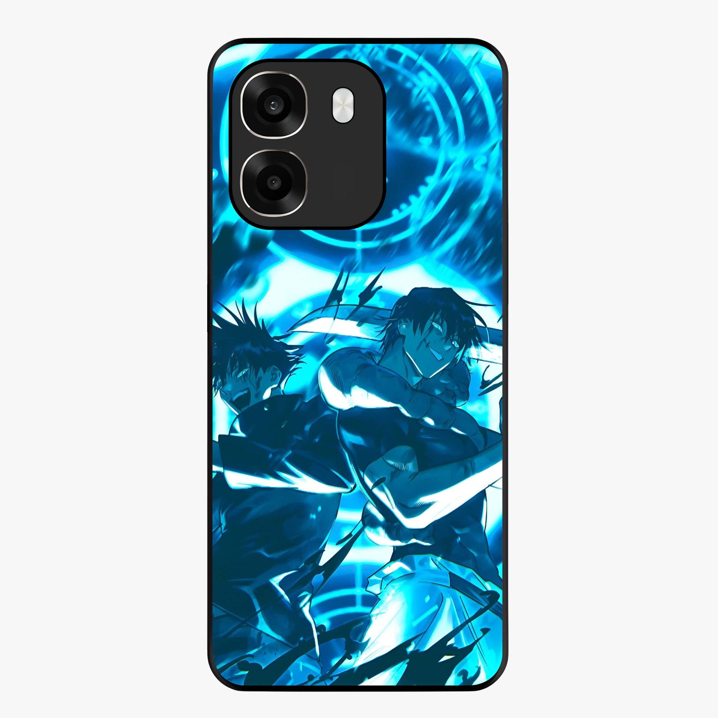 Cursed Energy Clash Glass Case showing flat back view with intense cursed energy artwork and glossy glass finish.