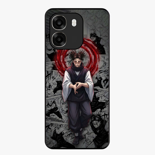 Cursed Ritual Ascension Glass Case showing flat back view with dark ritual themed artwork and glossy glass finish.