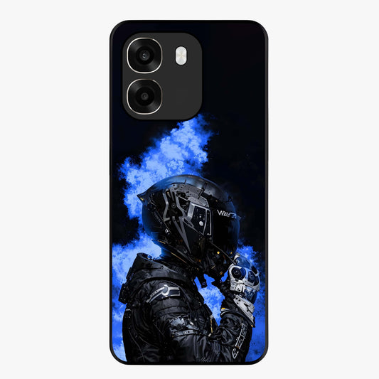 Cyber Sentinel Protocol Glass Case showing flat back view with futuristic cyber themed artwork and glossy glass finish.