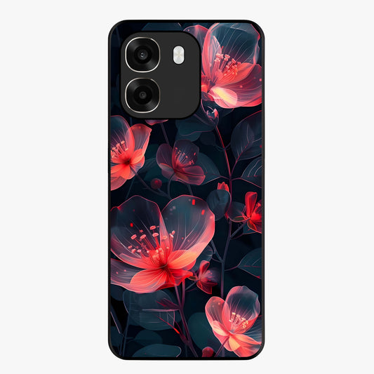 Dark Shade of Flower Glass Case showing flat back view with elegant dark floral artwork and glossy glass finish.