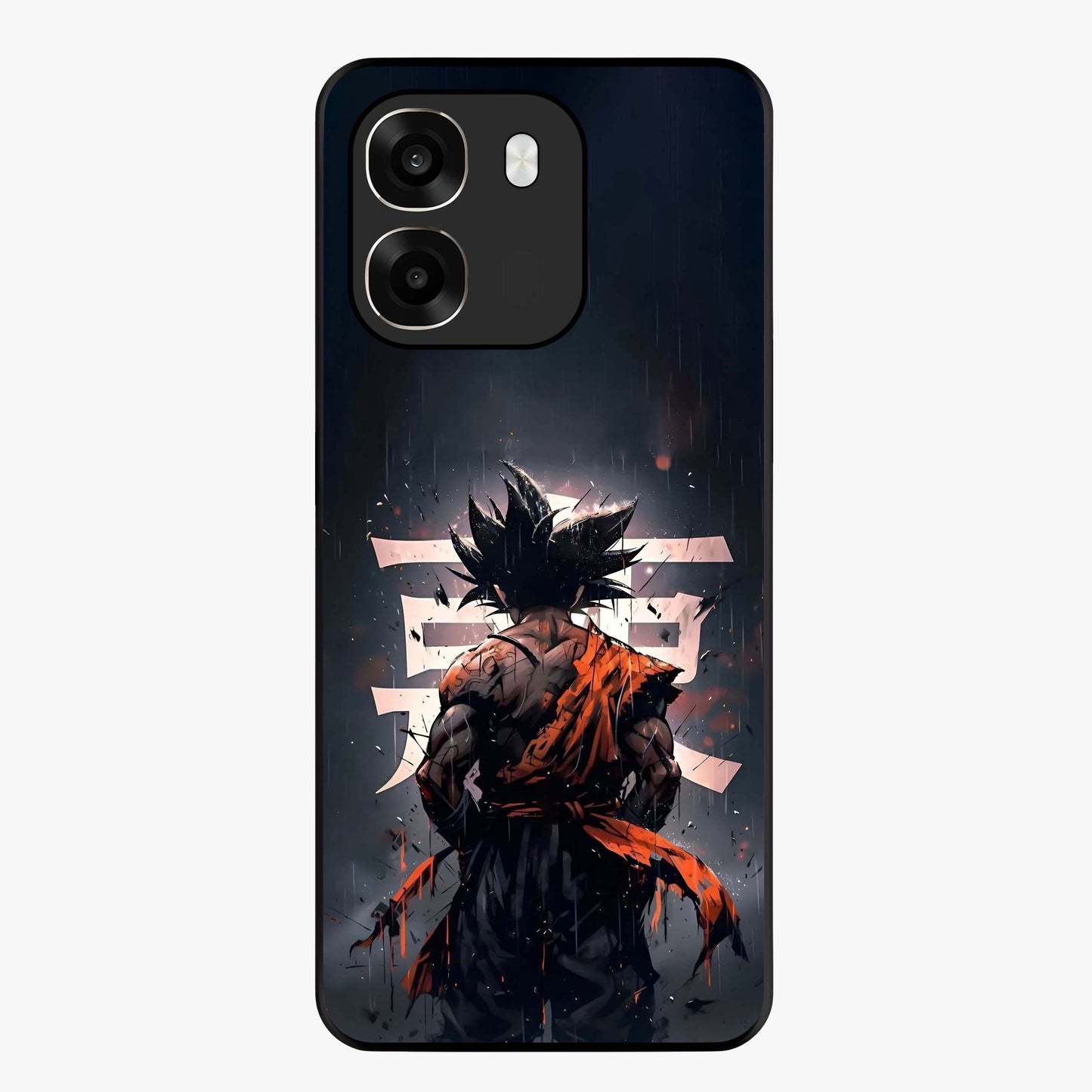 Dark Warrior In Rain Glass Case showing flat back view with warrior artwork in rainy atmosphere and glossy glass finish.