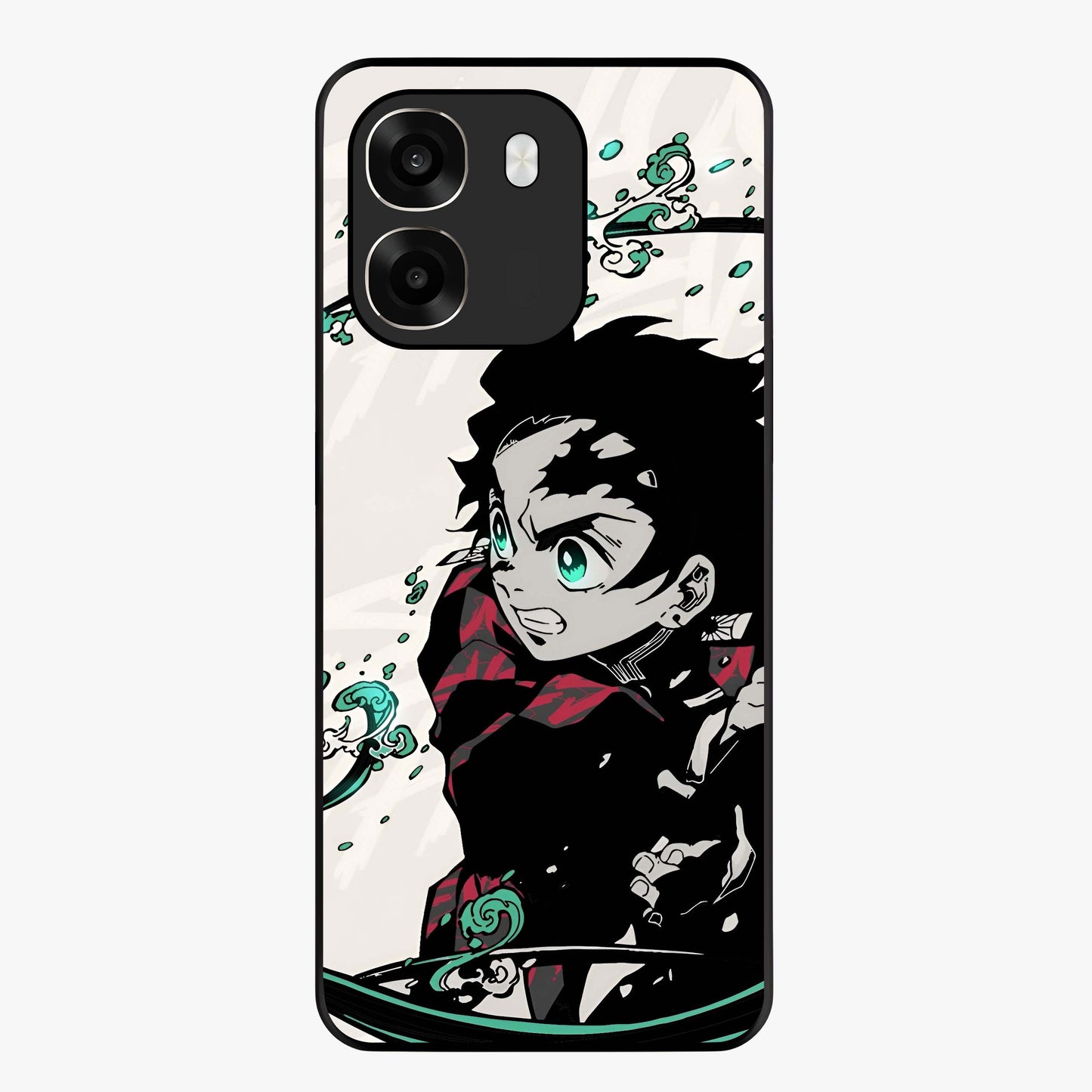 Demon Slayer Glass Case showing flat back view with bold anime inspired artwork and glossy glass finish.